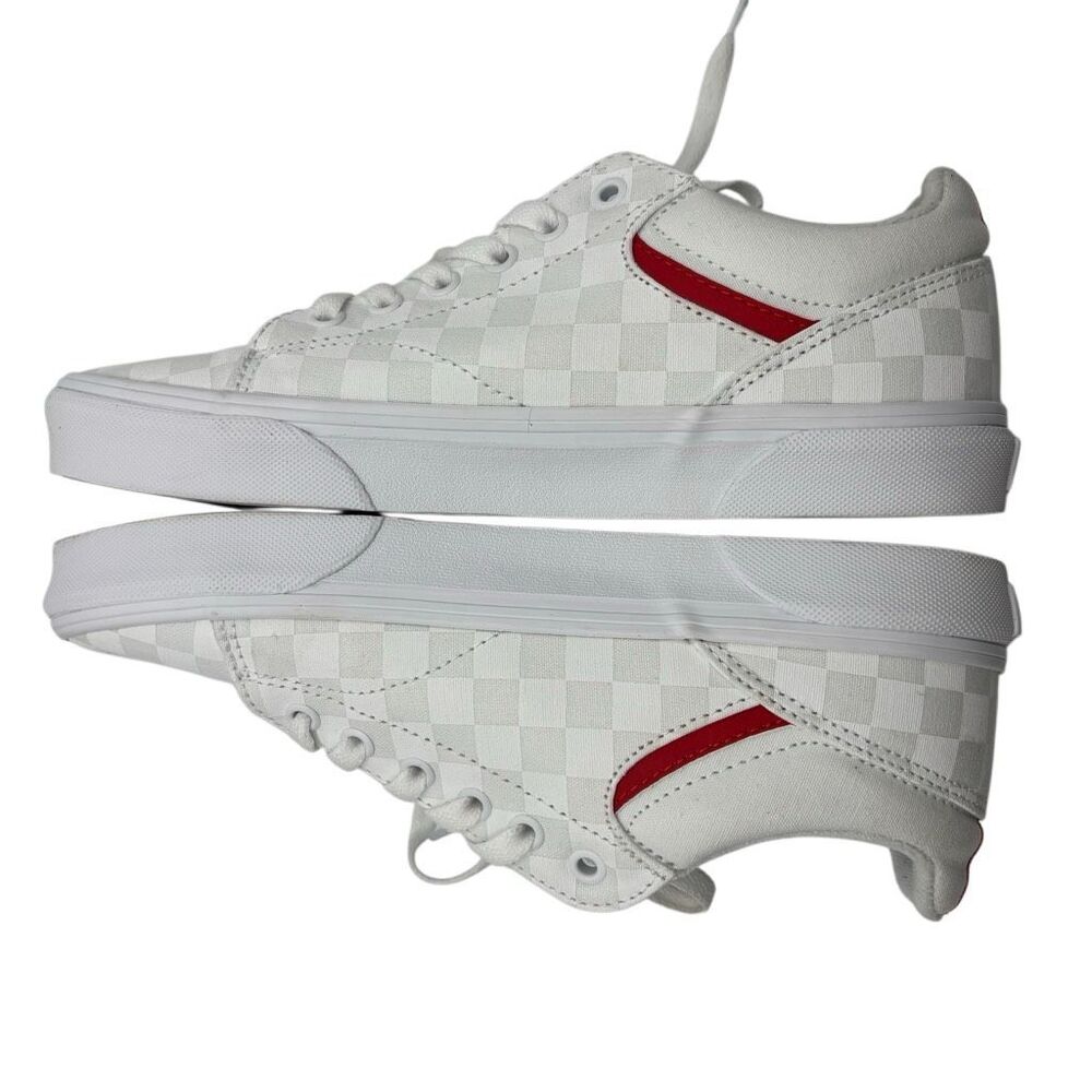 Vans Ward Low Top Sneakers White Checkerboard Red Logo Lace Up Skate Shoes W-9.5 - Picture 7 of 8